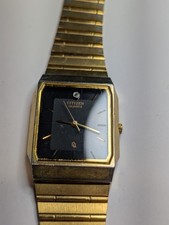 Vintage Citizen Men's Watch Quartz Gold Tone 4031 Analog Black Dial