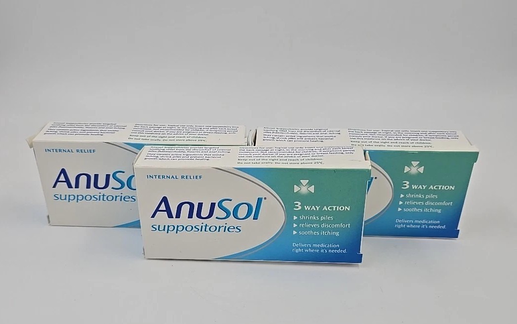 3 X 12 Anusol Suppositories Treatment Haemorrhoids Shrinks Piles 3 Way Action