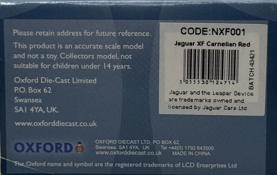 牛津 N 比例 JAGUAR XF RHD 卡内利红色 1/148 压铸模型汽车 NXF001 — 第 2/4 张图片