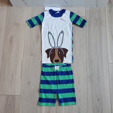 Hanna Andersson Pajama Set Kids 8 Blue Green Bunnydogg Stripe Shortie PJ
