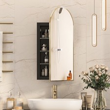 Recessed Medicine Cabinet Bathroom Arch Mirror Cabinet with Storage Brushed Gold