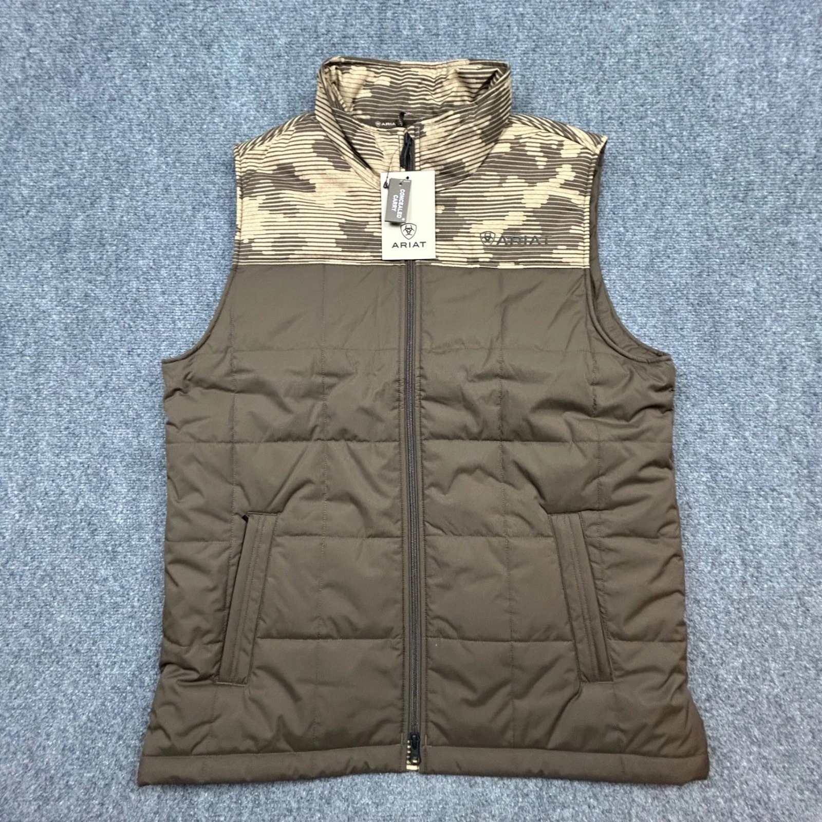 Ariat Crius Insulated Vest Mens M Brown Camo Concealed Carry Puffer Jacket
