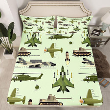Feelyou 3D Army Helicopter Bedding Fitted Sheet Airplane Tank Bed Sheet Set For