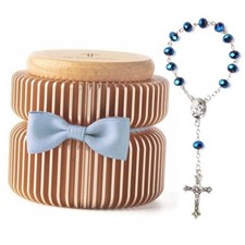 Catholic Baptism Gift Set My First Rosary Aluminum Alloy Keepsake Box, Blue