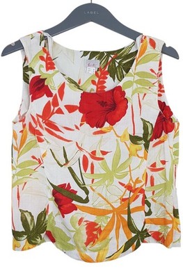 Designer Umlauf & Klein Pure Linen Floral Sleeveless Top Blouse Size 12 Summer 
