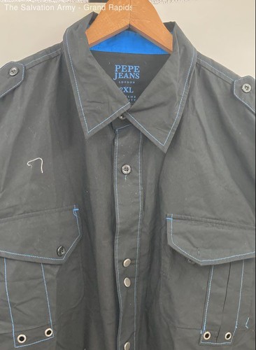 Pepe Jeans Mens Black Cotton Long Sleeve Pockets Button-Up Shirt Size 2XL - Picture 4 of 7
