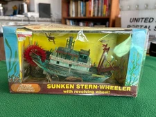 Vintage 1971 Penn-Plax Sunken Stern Wheeler Aquarium Ornament Decoration NEW