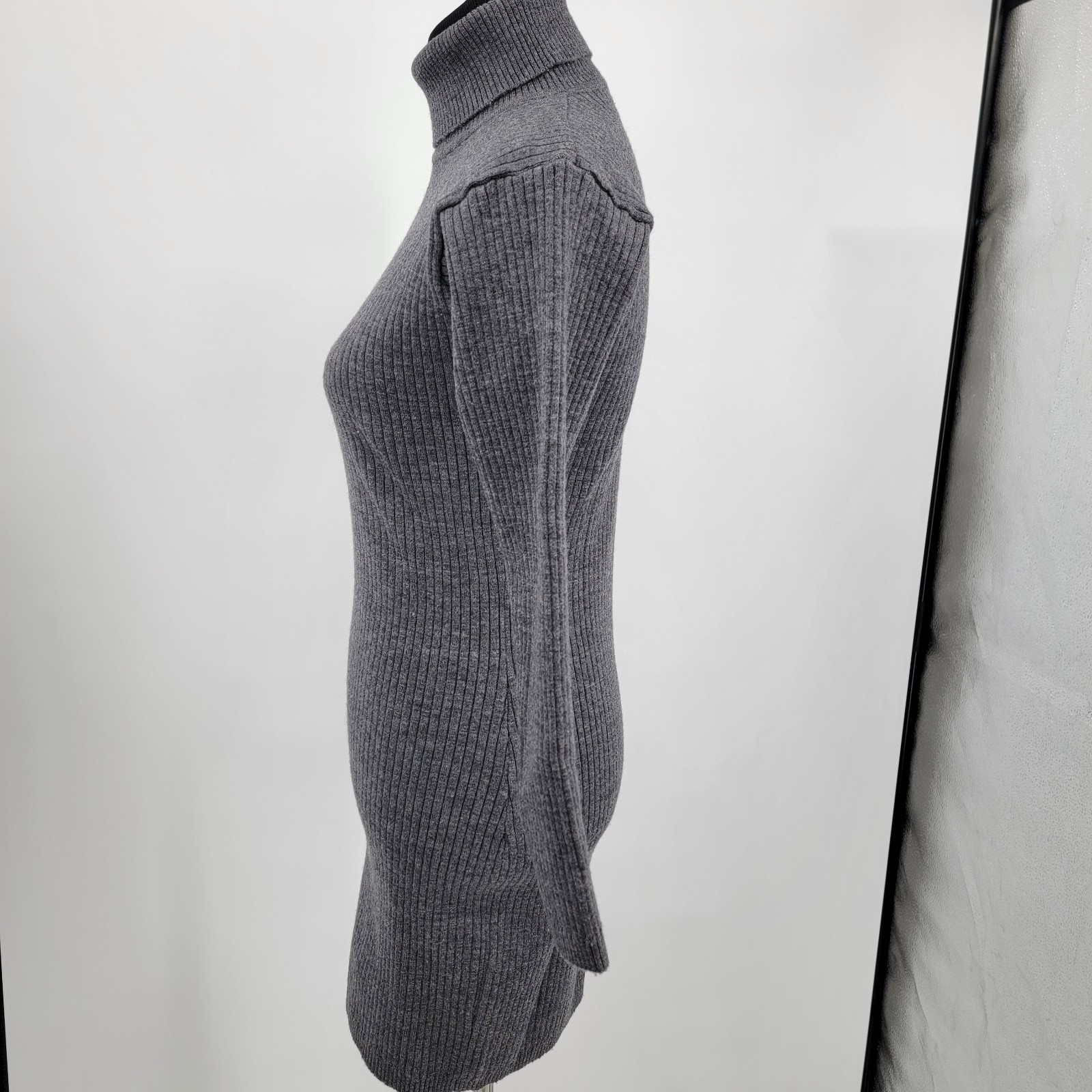 SMYTHE Womens Grey Wool/Spandex Ribbed Long Sleeve Turtleneck Bodycon Dress M