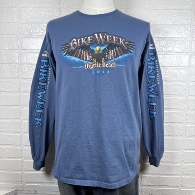 Myrtle Beach Bike Week 2011 Large Long Sleeve Motorcyle Shirt Blue Eagle US Flag