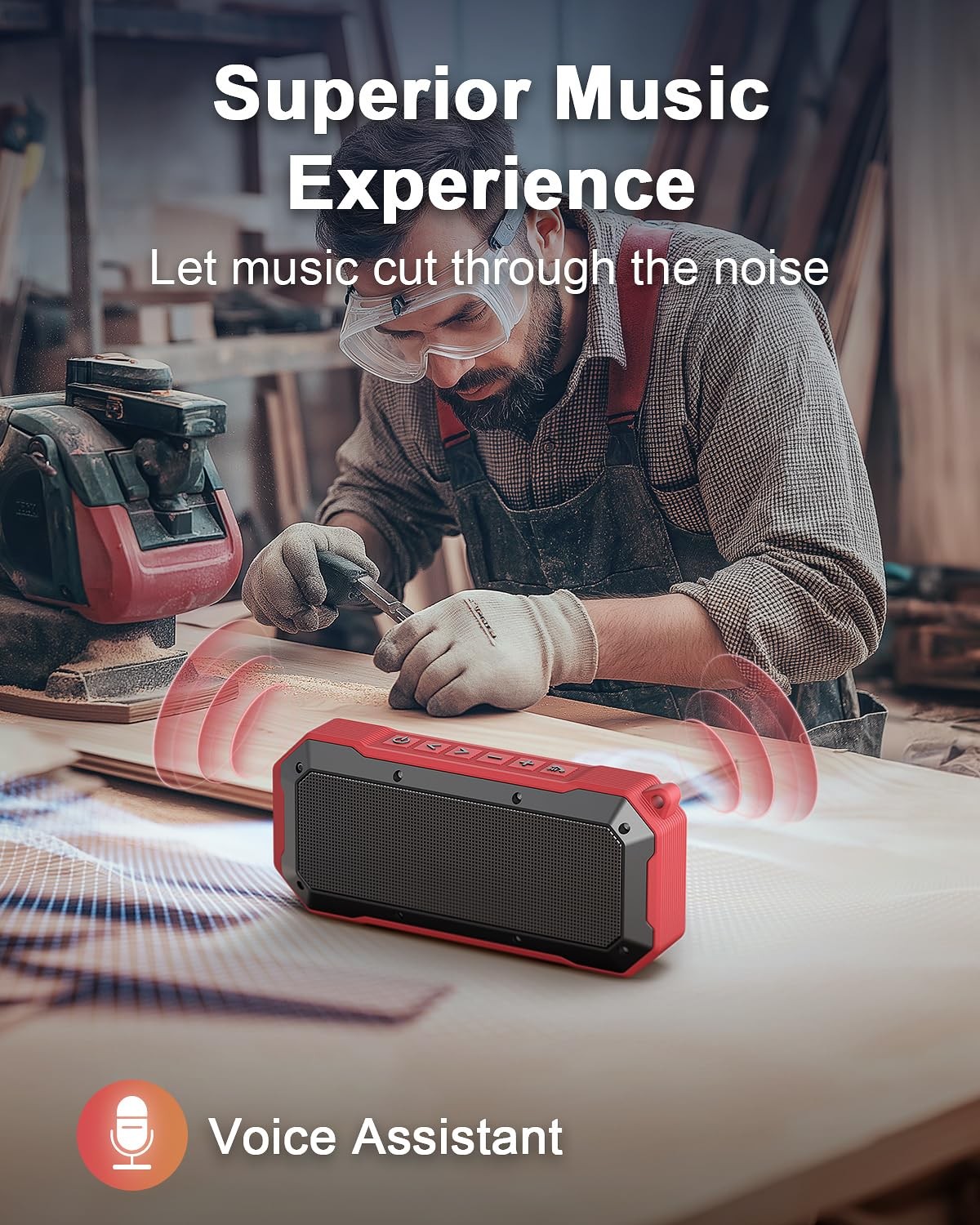 Bluetooth Jobsite Speaker with Magnet and Hook, 30H Working Time IPX6 Waterproof