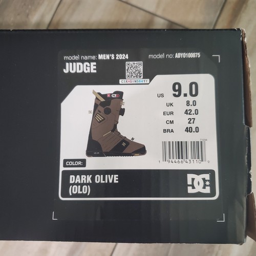 Bottes De Snowboard DC Judge 2024 - Taille 7,5 - Double Laçage Boa - Vert Olive - Neuf
