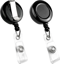 2-Pack Retractable ID Badge Holder Reels with 360  Swivel Alligator Clip   Black
