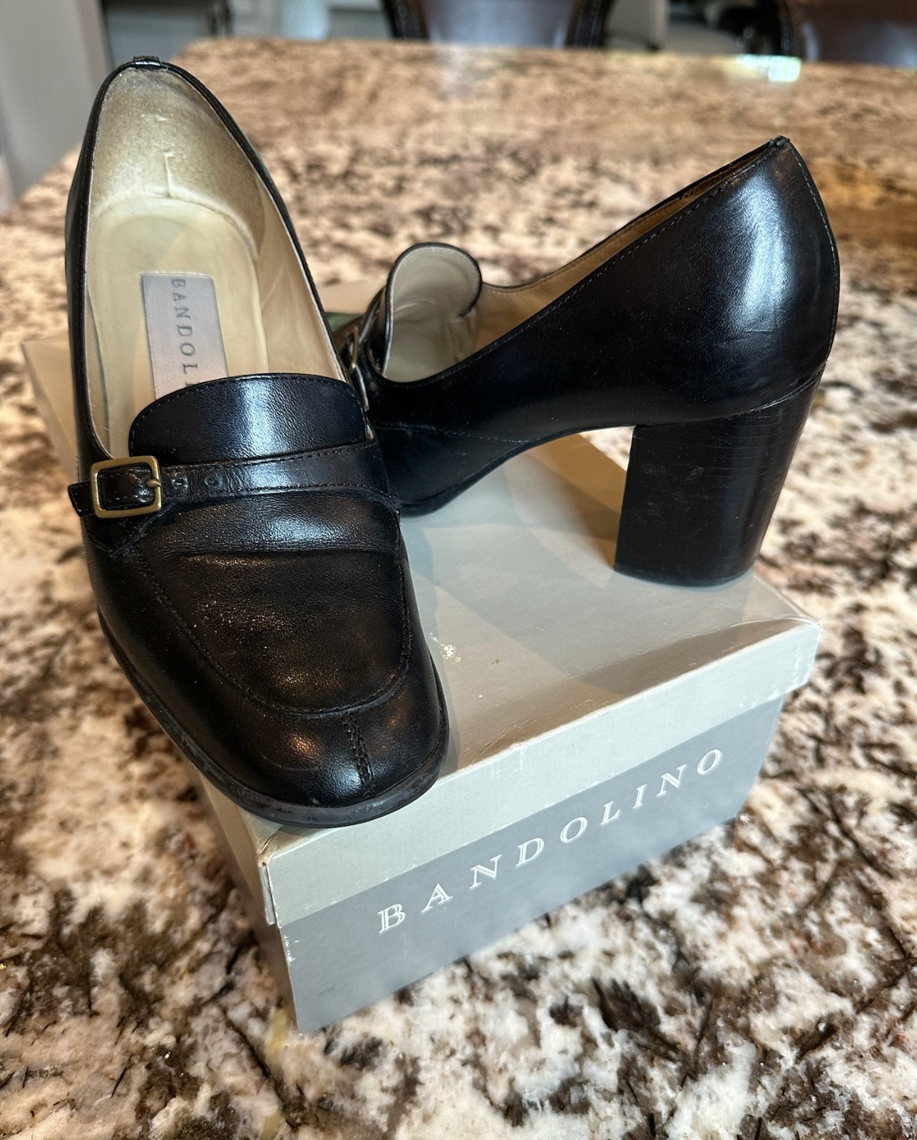 Bandolino Women's Heeled Loafers 6M Black Leather Penny Loafer Block Heel