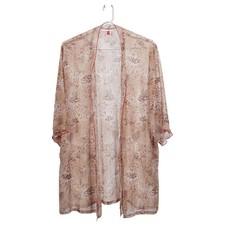 Robe De Chambre Kimono En Soie Beige Josie Natori - Taille XS/S, Style Floral élégant