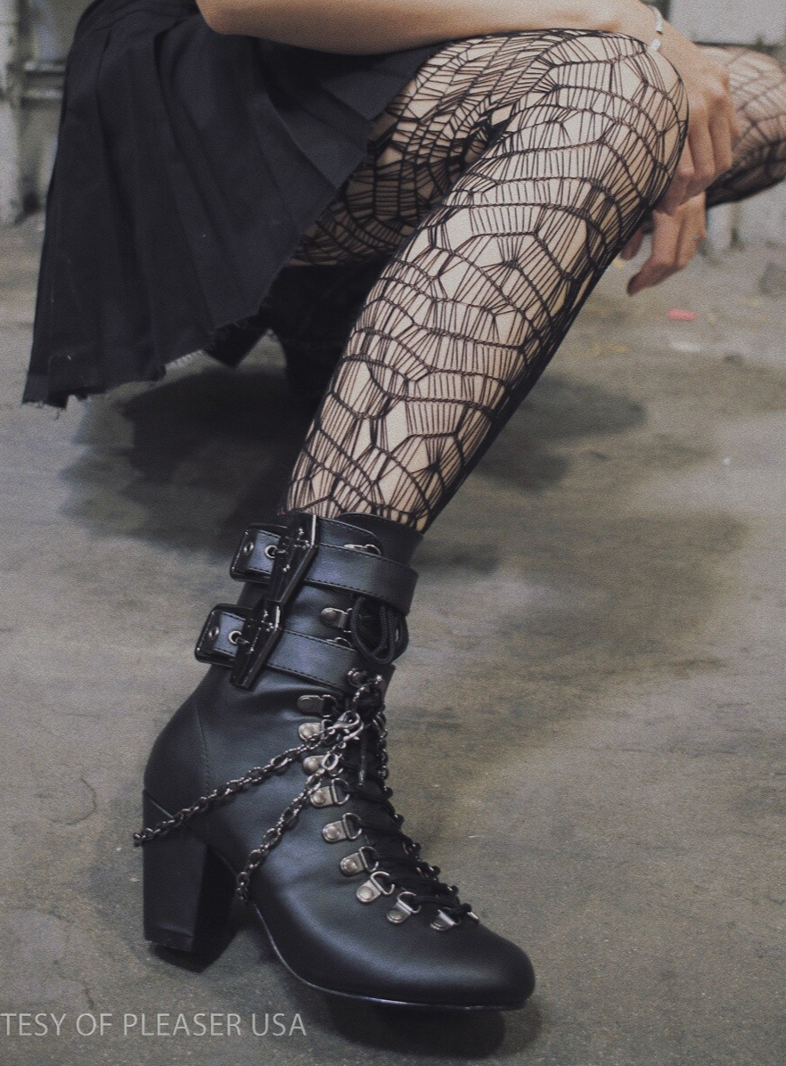 靴 2000s attachment laceupboots grunge Black Victorian Pagan Hippie Goth Vampire Lace Up Demonia Women's