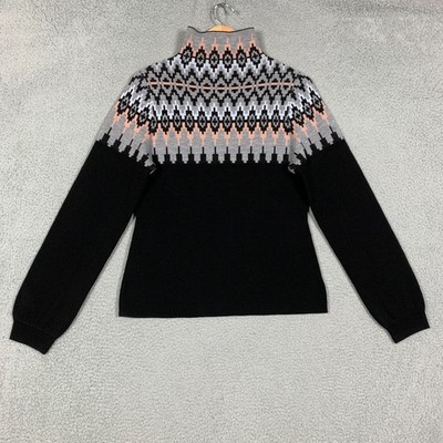 Icelandic Design Sweater Women's Medium Black Pullover Fair Isle Mock Neck Knit