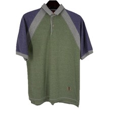 Y2K Tommy Hilfiger Polo Shirt Mens Large Green Stripe Crest Logo Preppy Retro