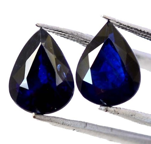 Natural Blue Sapphire Pear Cut 9x7 mm Pair 3.86 CTS Loose Certified Gemstones - Picture 2 of 6