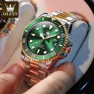 OLEVS Men's New Mechanical Automatic Watch Luxury Luminous Stainless Steel Green