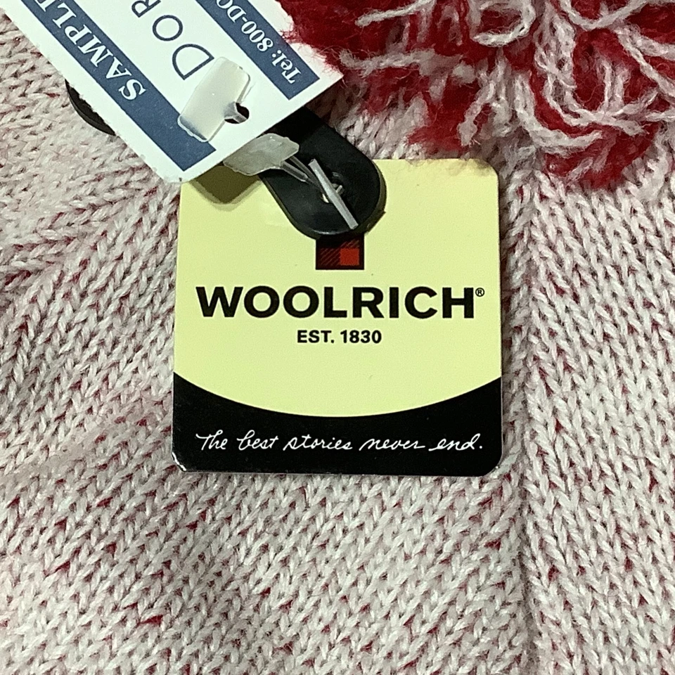 Gorro Woolrich RARO muestra de distribuidor nuevo con etiquetas lana invierno esquí sombrero rojo blanco Foto 3 de 4