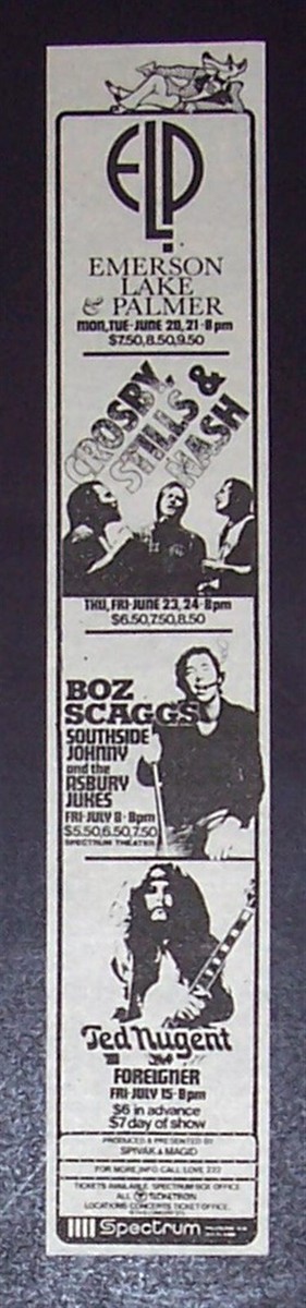 Emerson Lake & Palmer Ted Nugent CSN Boz Scaggs Spectrum PA 1977