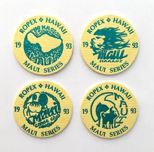 4x Ropex Hawaii Maui Series Pogs Milk Caps Blue Foil Vintage Game Pieces 1993