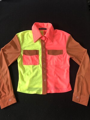 Shane Justin Runway Womens Multi-Color Full Button Semi-Sheer Blouse M Free Ship
