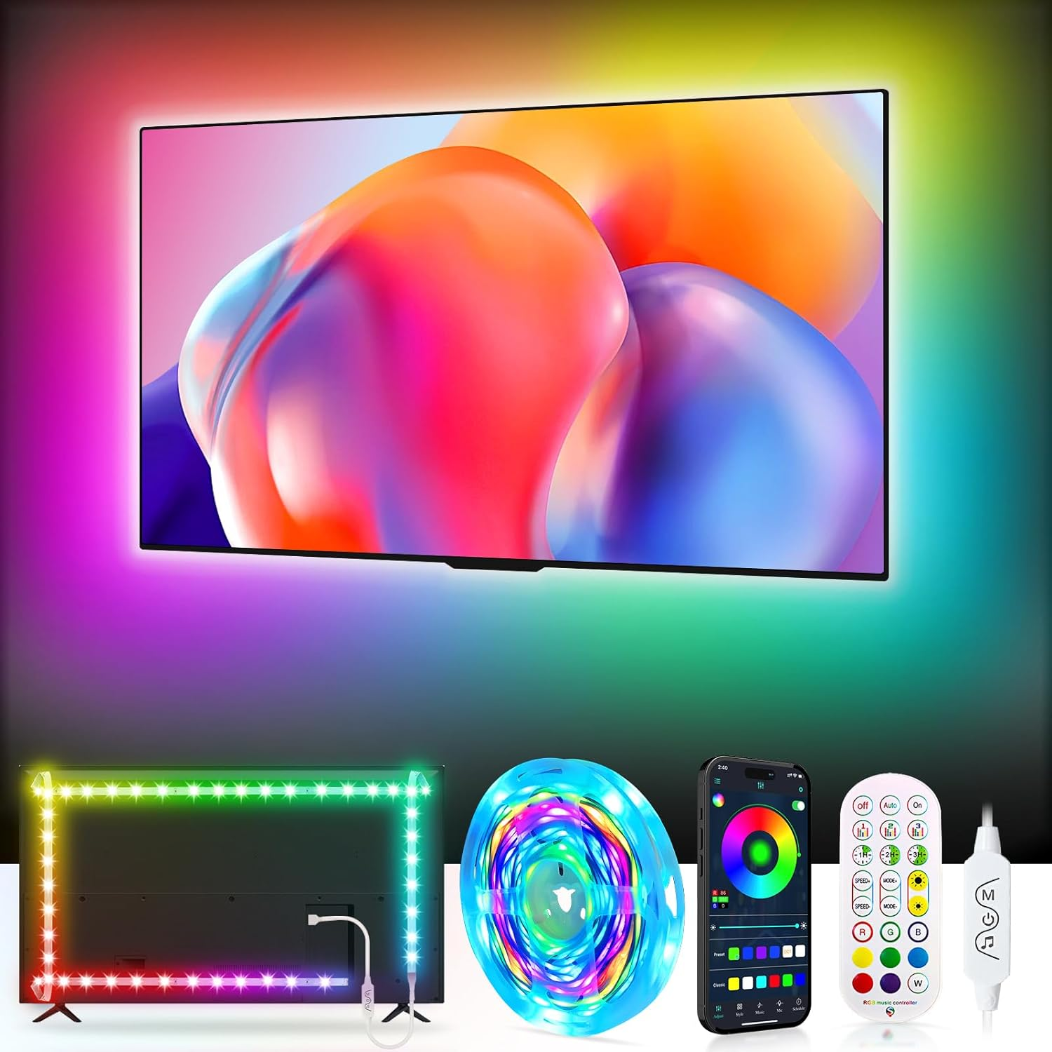 9.84FT Smart TV LED Backlight Strip with Remote App Control for 23-43 Inch Screens ICRGB-image