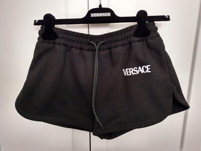 Auth Versace Black Logo-embroidered track shorts size 42