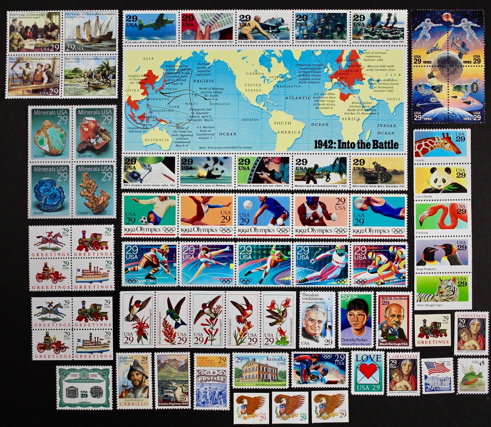 1992 U.S. Commemorative Year Set 68 diff. stamps incl. WII Sheet + def. Mint NH