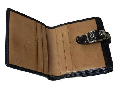 Vintage Coach Black Leather Money Wallet Snaps Closures P/O | eBay