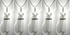 Set of 5 Brushed Silver Heart CREMATION URNS w/Velvet Pouches, Chains, Fill Kit