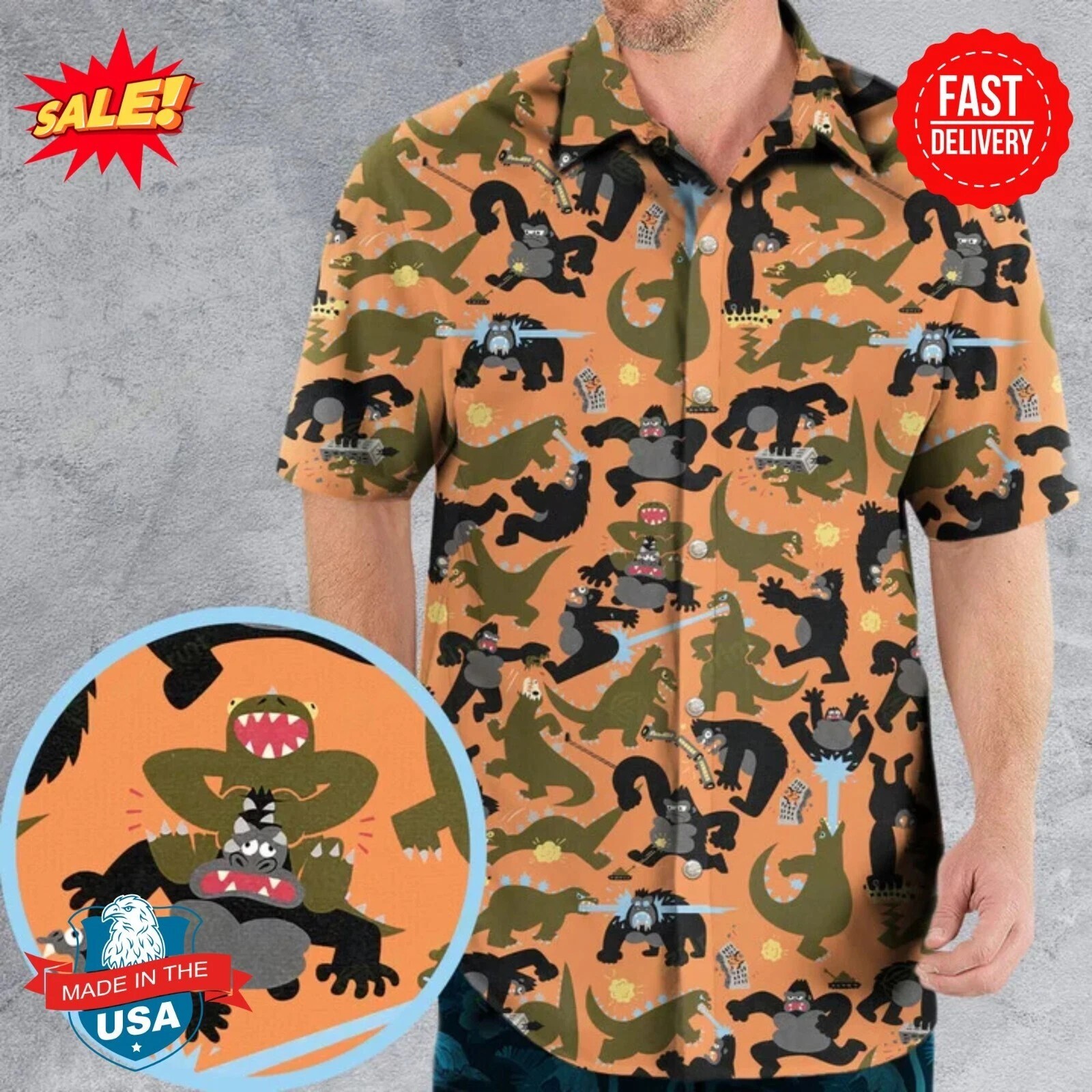 Giant King Kong Vs Godzilla Kaiju Monster Hawaiian Shirt S-5XL Gift for Fans