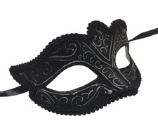 MENS OR LADIES MIDNIGHT BLACK VENETIAN MASQUERADE MASK EYE MASK FANCY DRESS PROM