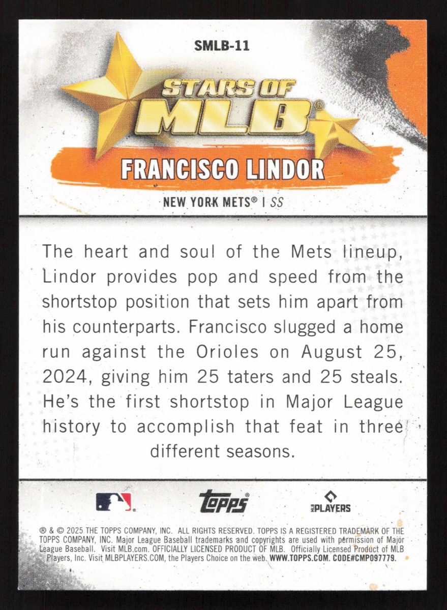 2025 Topps Series 1 #SMLB-11 Francisco Lindor STARS OF MLB New