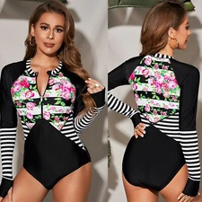 Women UV Rash Guard Bathing Suit Long Sleeve Swimsuit Surfing Wetsuit