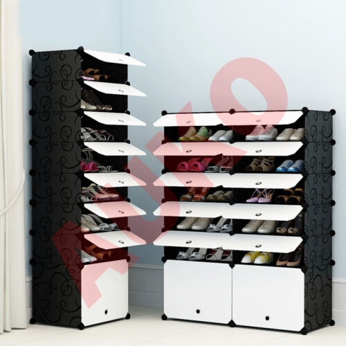 White Door Cube DIY Shoe Cabinet Rack Storage Portable Stackable Organiser Stand - Picture 1 of 27