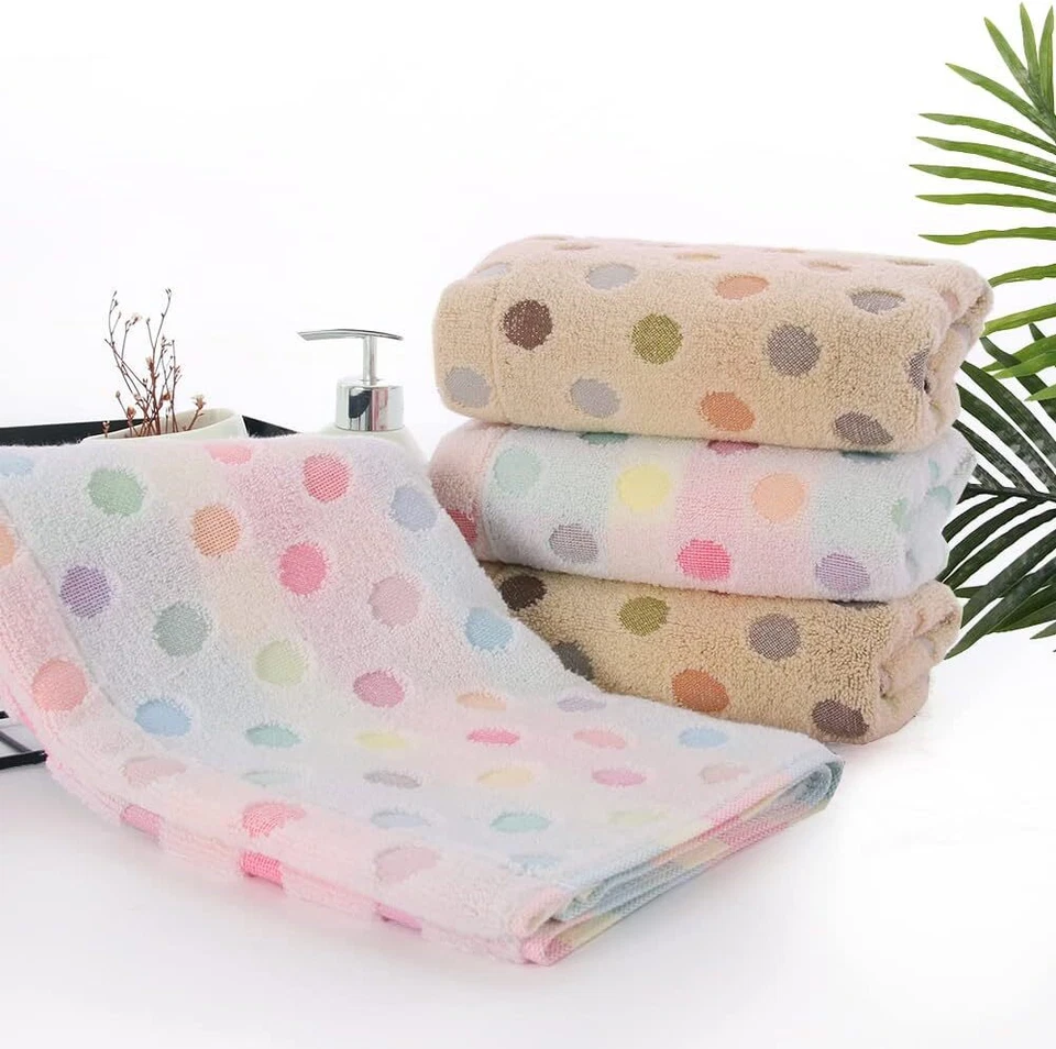 Hand Towels Set Colorful Polka Dot Pattern 100% Cotton Soft Absorbent Towel - Image 4 of 4