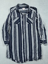 Merona Shirt Dress Womens Small Blue Stripe Long Sleeve Rayon Pockets Ladies