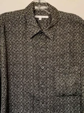 Vintage 90s Perry Ellis Black & White Soft Rayon Geometric Long Sleeve Chest 44"