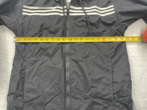 Vintage Adidas Jacket Size Small Black White Gray Hooded Three Stripe 90 - Picture 11 of 15