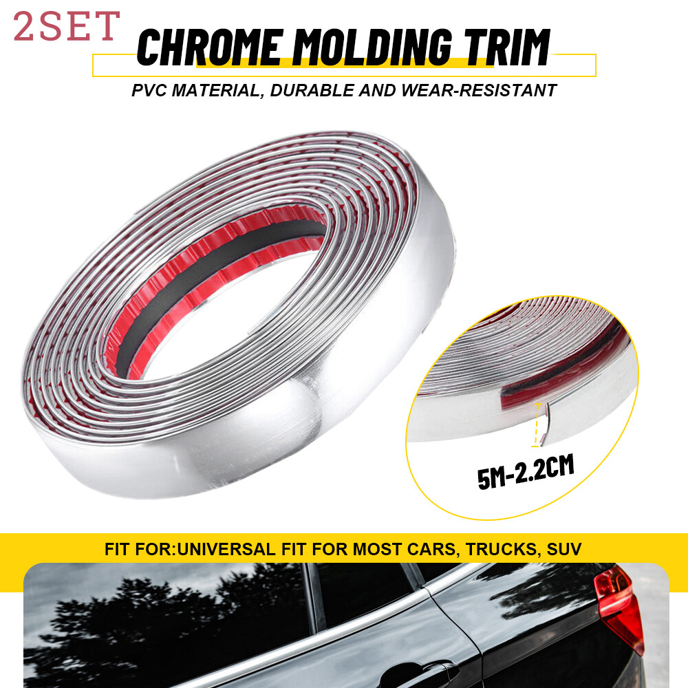2set Molding Trim Strip Car Door Window Bumper Side Trime Protector 0.8in Chrome