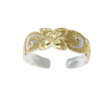 6MM YELLOW GOLD STERLING SILVER 925 HAWAIIAN PLUMERIA FLOWER SCROLL TOE RING