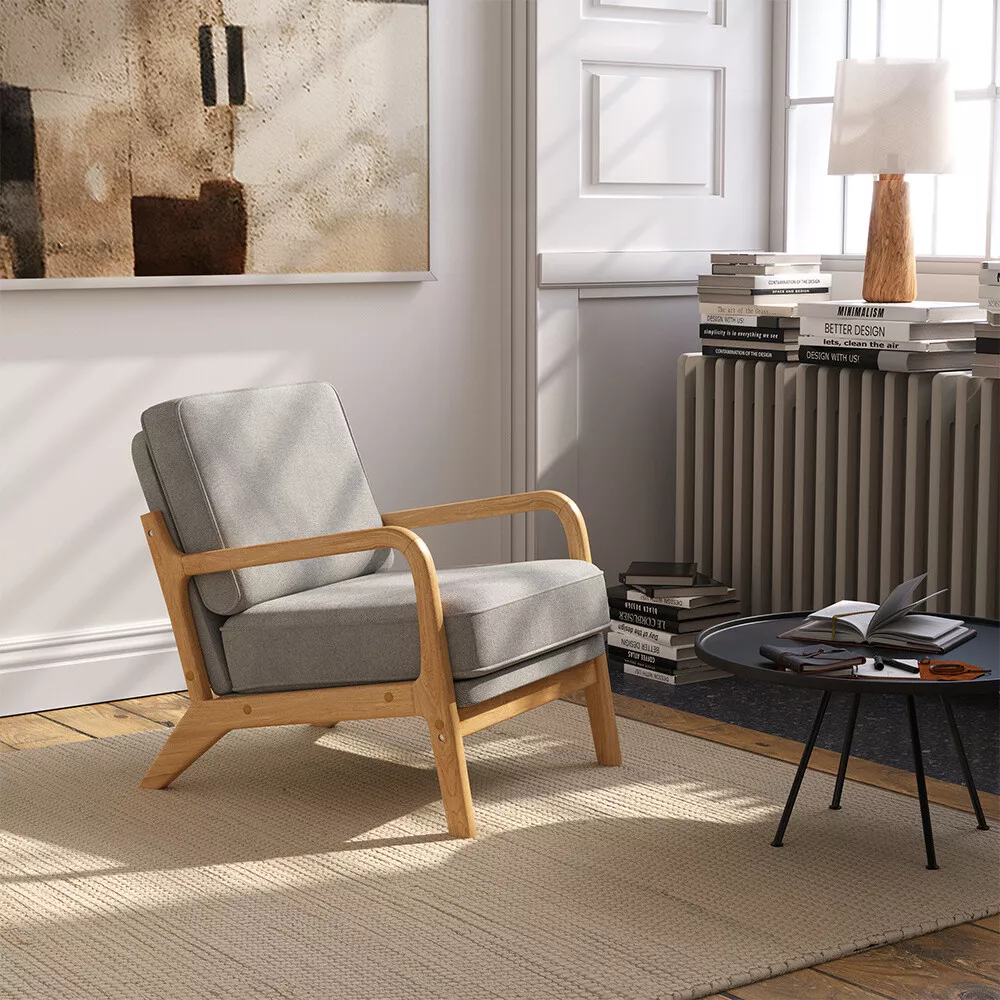 Mid Century Solid Wooden Frame Armchair Tub Single Sofa