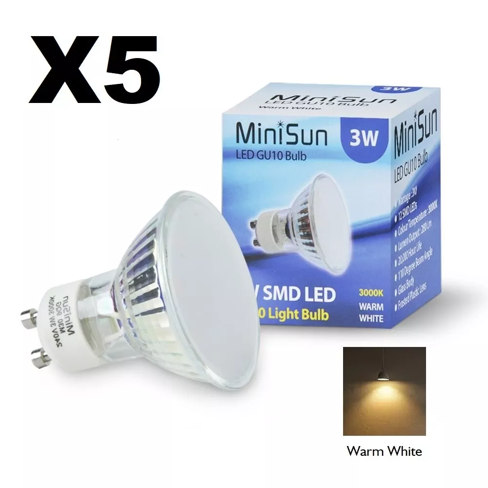 MiniSun BRANDED 3W SMD 3000K WARM WHITE GU10 A+ Energy Saving LED Light Bulb x 5016529196365 eBay