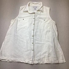 Avenue Shirt Women’s 14/16 100% Linen Sleeveless White Shirt Blouse Chest Pocket