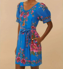 FARM Rio Blue Summer Fruit Scarf Euroflax Premium Linen Mini Dress, Size S