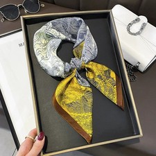 100 Mulberry Silk 27" Square Scarf Women Neckerchief Wrap Bandana Yellow Flower