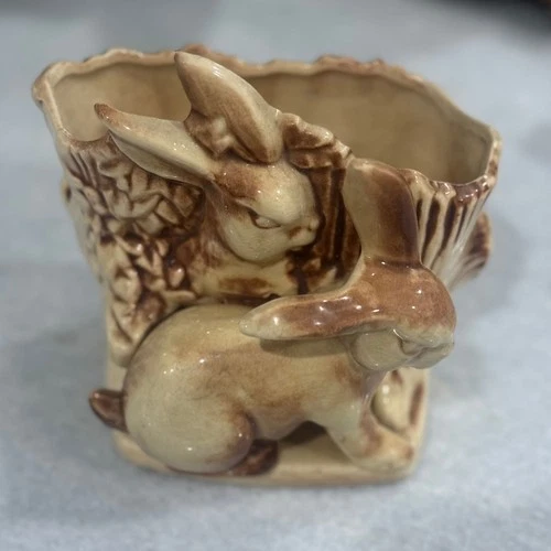 Vintage McCoy Pottery Rabbit In Tree Stump Planter