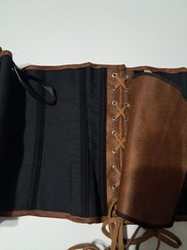 Women's corset with laces, metal hooks and flexible boning, brown.XL